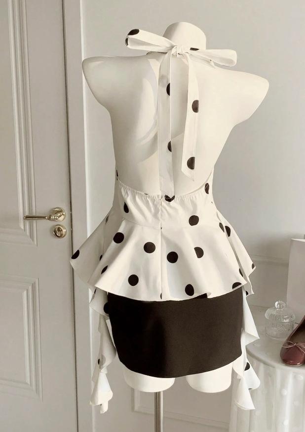 TEMU Foreign Trade New Women's Clothing Fashion Temperament Versatile European and American Style Polka Dot Neck Collar Top