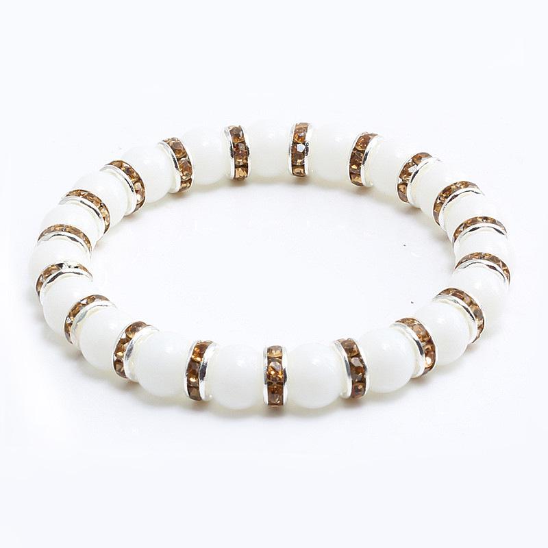 8mm White Porcelain Beads Rhinestone Bracelet: Trendy Unisex Wristband with Hand Rope