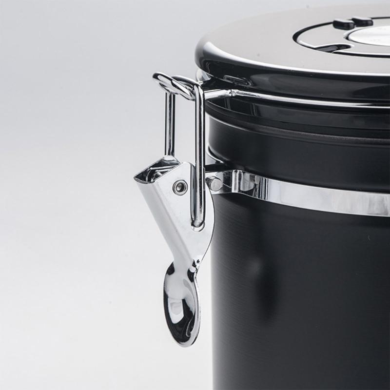 Stainless Steel Kitchen Coffee Canister Food Storage Jar with Date-Tracker and-Scoop for Grounds Coffee Sealing Can