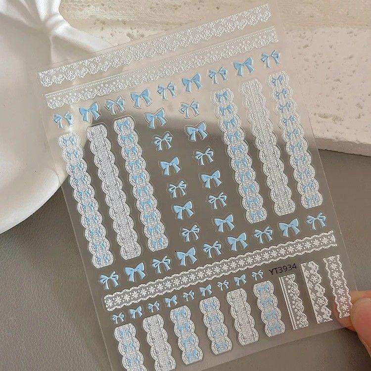 Сладкий Бантик 3D Кружевные Наклейки для Ногтей - Y2K Рельефный Дизайн для Девочек