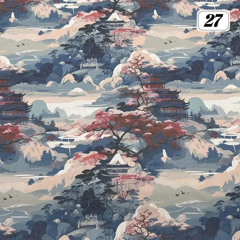 Bomull Linne Tyg Kinesisk Stil Retro Tryckt Klänning Hanfu Sömnad Hantverk DIY Cheongsam Klänning Hanfu Sömnadstyg Kläder Försörjning