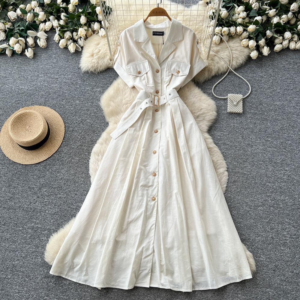 Commuter Style Short-sleeved A-word Dress Women's Summer Light Mature Style Pink Waist Looks Thin and Light Mature Temperament Elegant