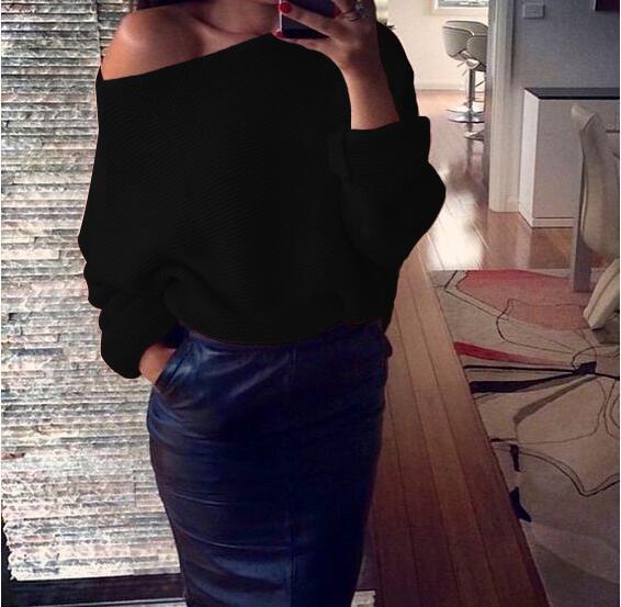Ebay Autumn And Winter New Women'S One-Word Neck Sweater Sexy Off-The-Shoulder Bat-Sleeved Knitted Sweater Women