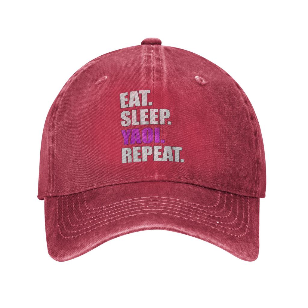 Eat Sleep Yaoi Repeat Washed Baseball Cap  Streetwear Sun Hip Hop Hats Summer Unisex-Teens Tennis Skate Snapback Cap
