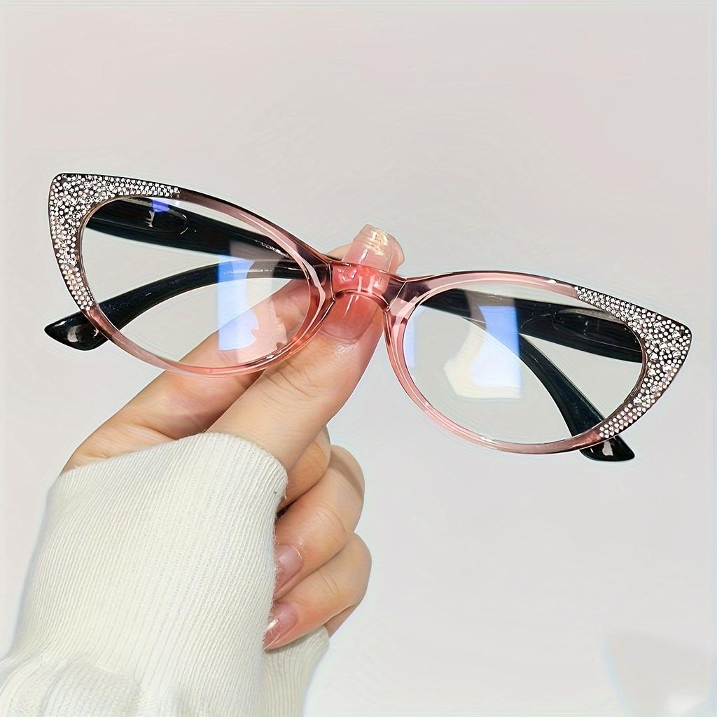 Stylish Cat Eye Glitter Reading Glasses Blue Light Blocking Lightweight Flexible Spring Hinge Myopia Glasses For Adult