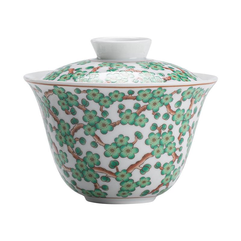 

150ml Ancient Colour Green Plum Gaiwan Traditional Tea Tureen Tea Bowl With Lid Kit Tea Brewing Cover Bowl Tea Set Collection