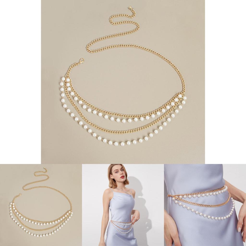 Womens Pearl Double Layer Gold Waist Chain With Hook Closure For Summer Elegant Fashion