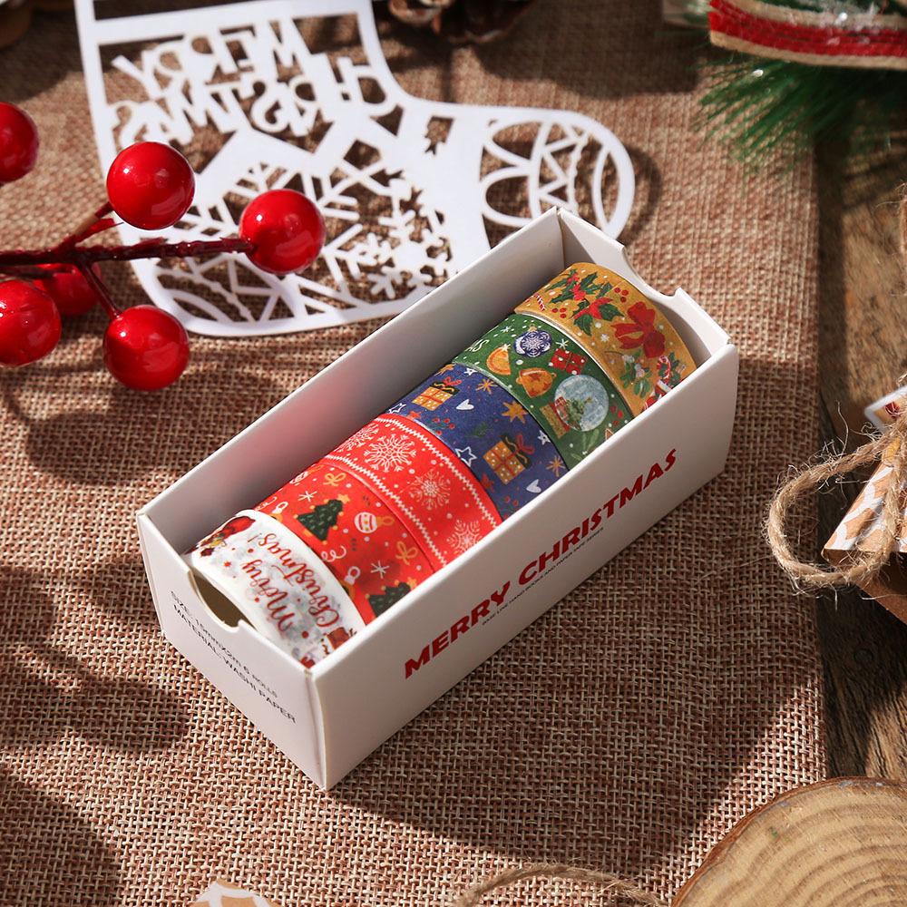 Creative Christmas Washi Tape Set - 6 Rolls of Cartoon DIY Lace for Journals and Decorations