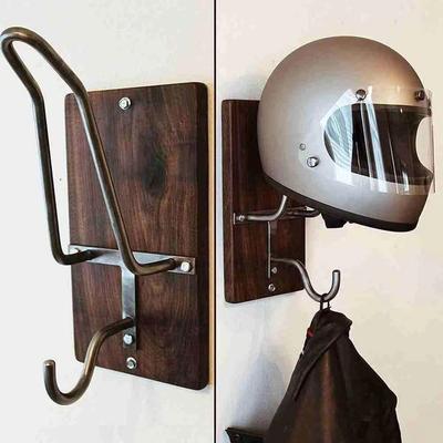 Motorcycle Helmet Holder Wall Shelf Natural Wooden Display Stand Rack Organizers Wall-mounted Bracket Coat Jacket Hanger Hook