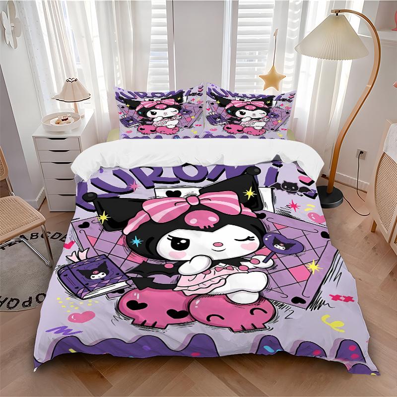 3pcs Pretty Kuromi Quilt Cover Set - Soft and Cozy Bedroom, Guest Room and Dorm Decorative Bedding 3-Piece Set 1 Quilt Cover + 2 Pillow Shams.W08