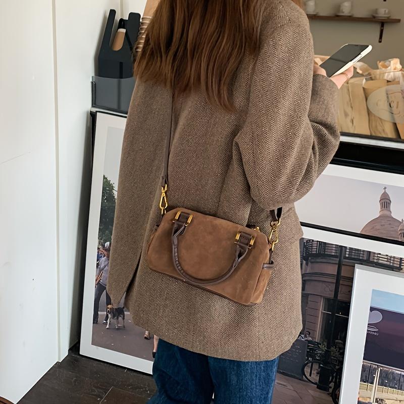 Autumn And Winter New Vintage Suede One-Shoulder Oblique Straddle Small Bag Pillow Bag Boston Handbag Trend