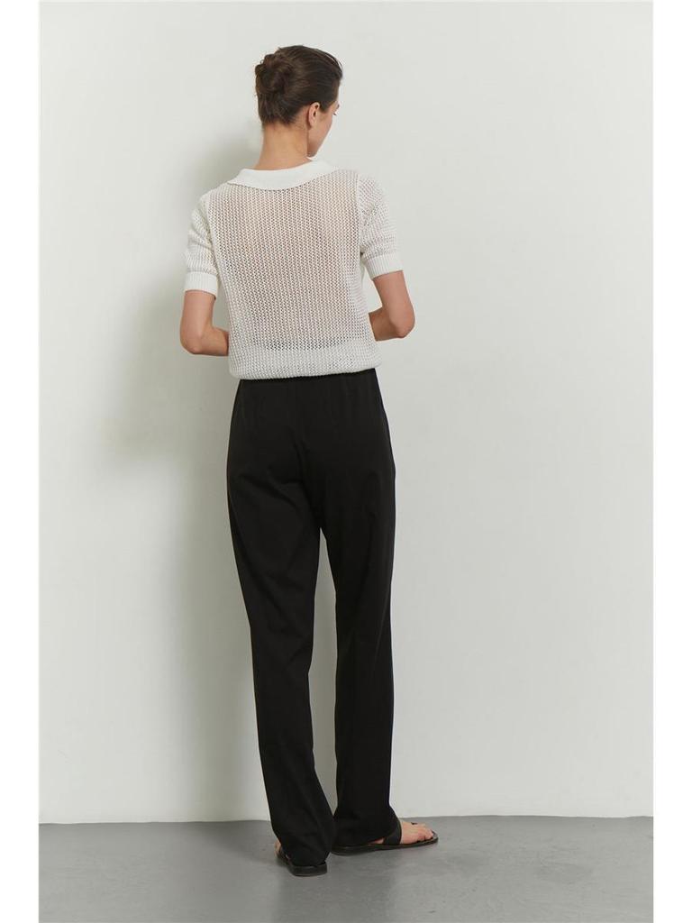 Women's 2025 Summer See-Through Short-Sleeve Knitted Top with Turn-Down Collar