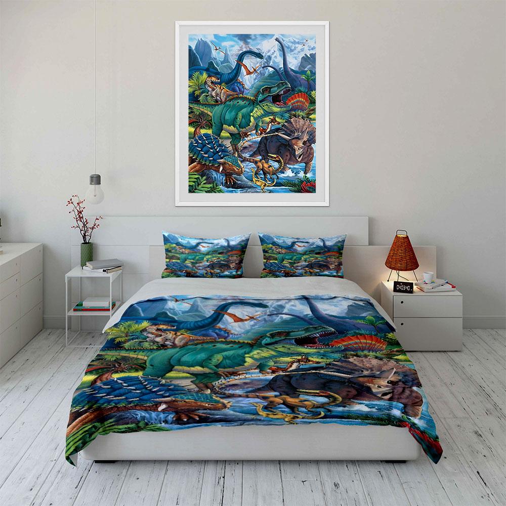 Colorful Dinosaur Themed Kids Decor Multiple Sizes Kid'S And Adults' Bedroom Exquisite 3Pc Bedding Set, Gift