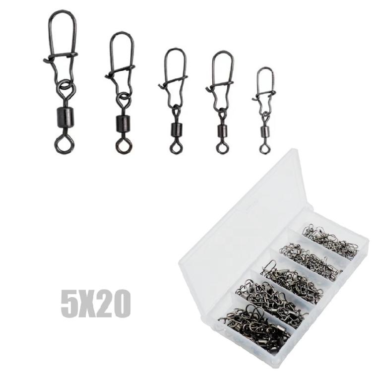 100 шт. Бочонки вертлюги Шарикоподшипник Бочонки вертлюги для морской пресноводной рыбалки Соединитель для приманки крючка с застежками 1