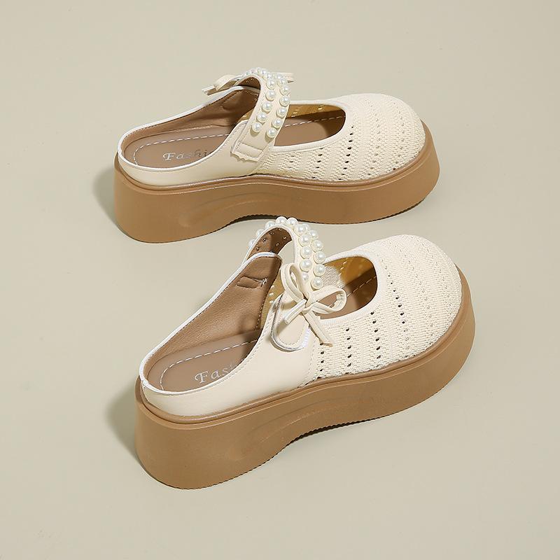 Thick-bottomed bag head half slippers for women, new spring and summer one-pedal woven cool slippers