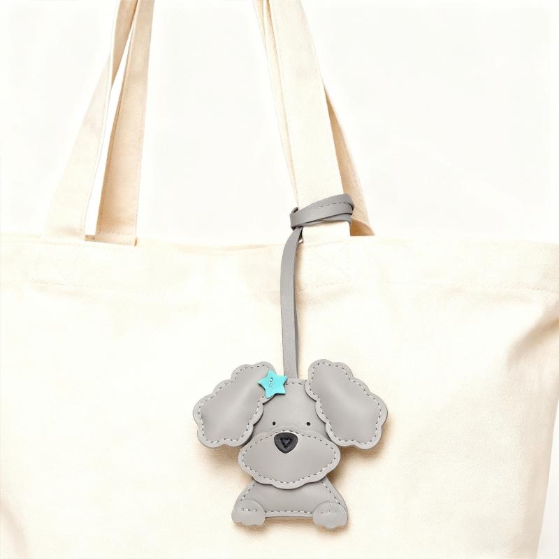 Adorable Curly Dog Keychain PU Leather Bag Charm With Secure Metal Hook For Purse Backpack Decoration Lightweight Design