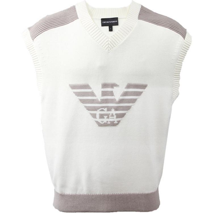 Emporio Armani Ss24 Logo Knit V-Neck Casual Vest Men Tops Off-White 3D1MXU-1MQDZ-0128
