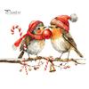 Winter Party Window Ornaments Christmas Birds On Tree Branch Wall Sticker, Cute Watercolor Bird Decal Scene Setting Decals with Ball, Candy Cane, Bell