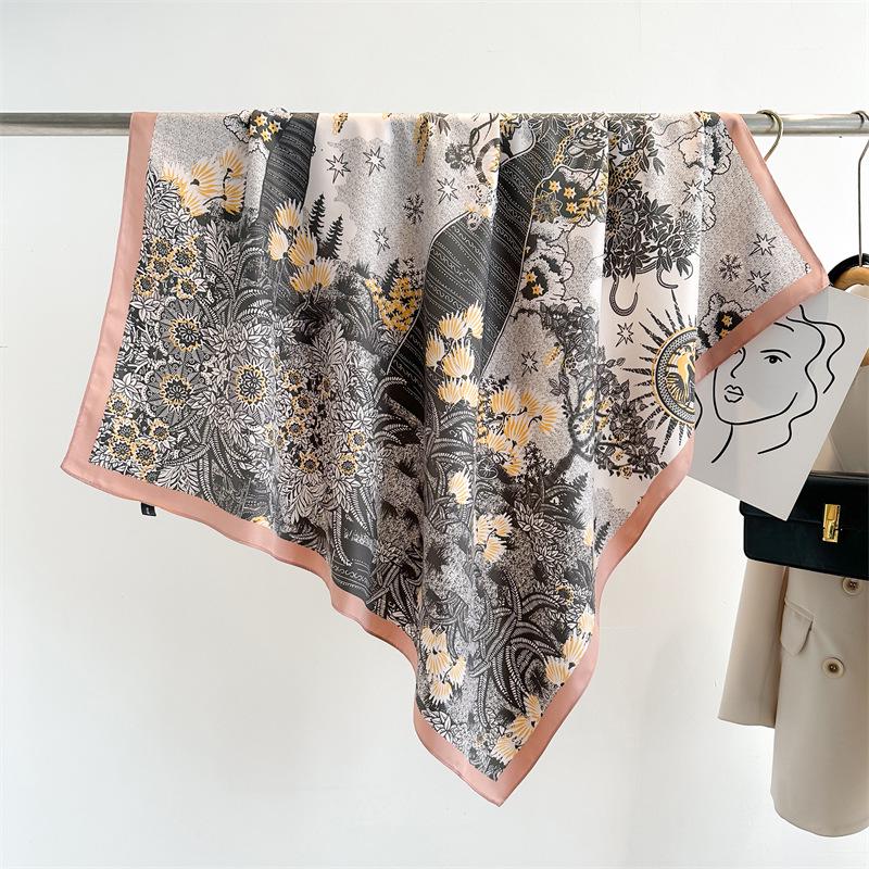 Striped Twill Silk Scarf: Large Square Shawl & Sunscreen Travel Headscarf - 90cm, Perfect for Spring & Autumn