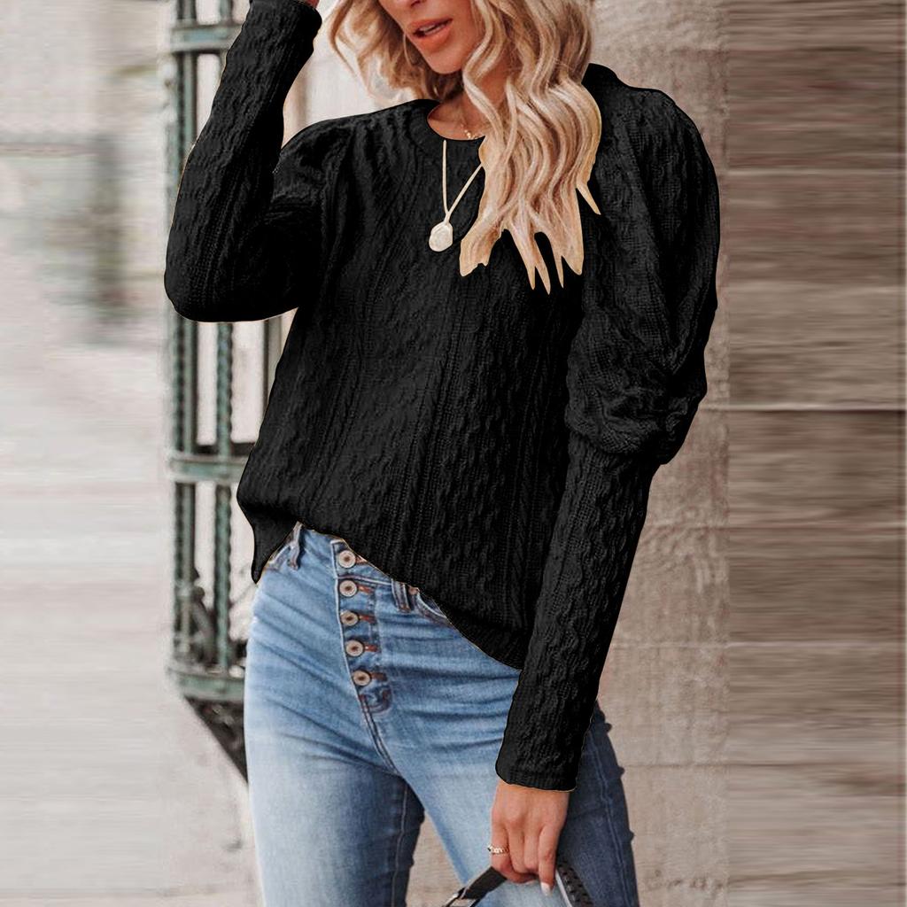Womens Pullover Casual Knit Sweaters  Long Sleeve Crewneck Sweater Tops