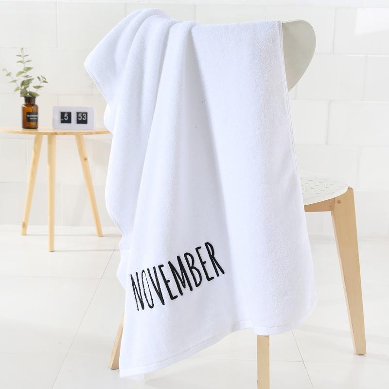 Pure Cotton Bath Towel Embroidery Month White Gray Large Bath Towel Thickened Soft Water Absorption Without Hair Loss Creative Embroidery