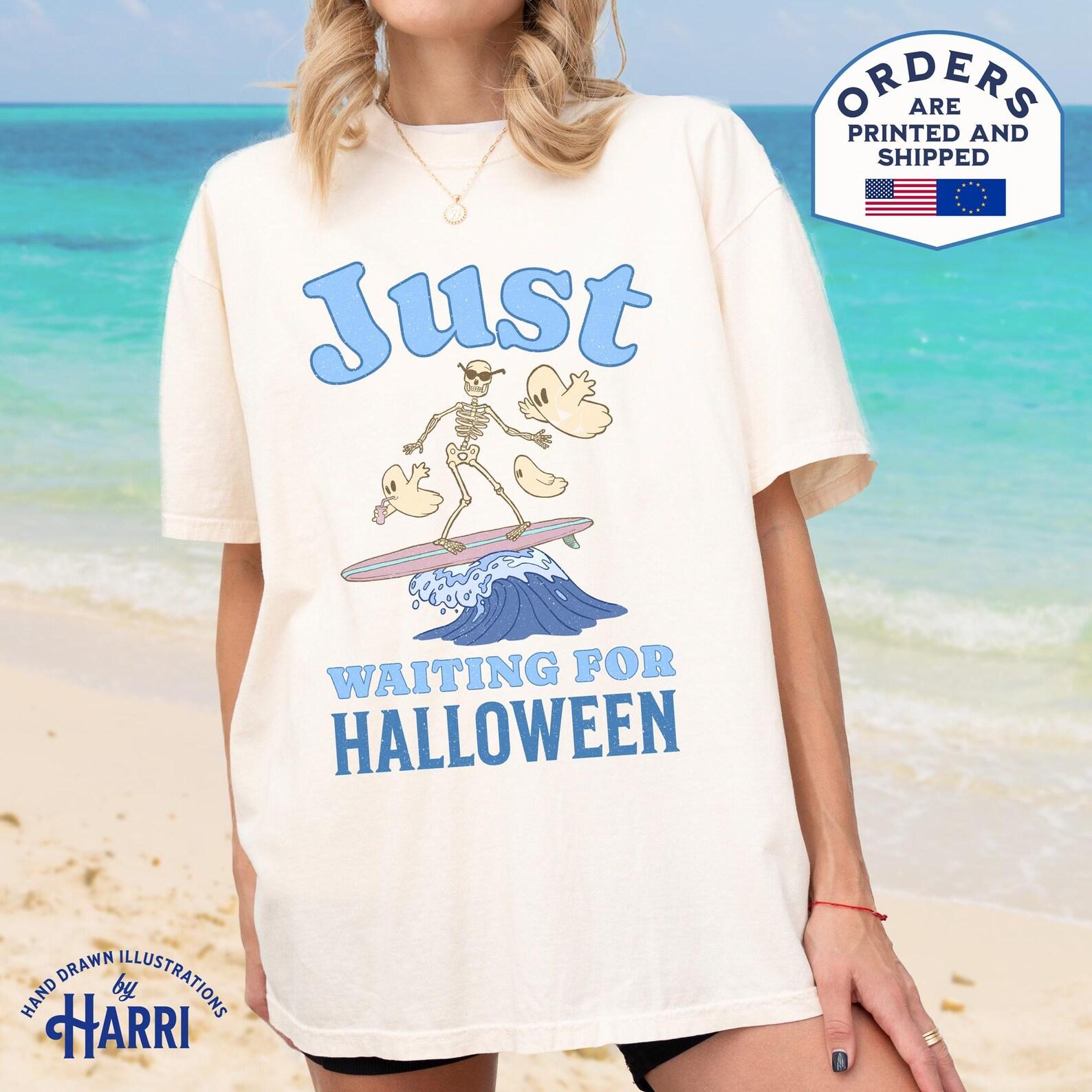 Surfing Skeleton Halloween T-Shirt: Unisex Graphic Tee 4XL