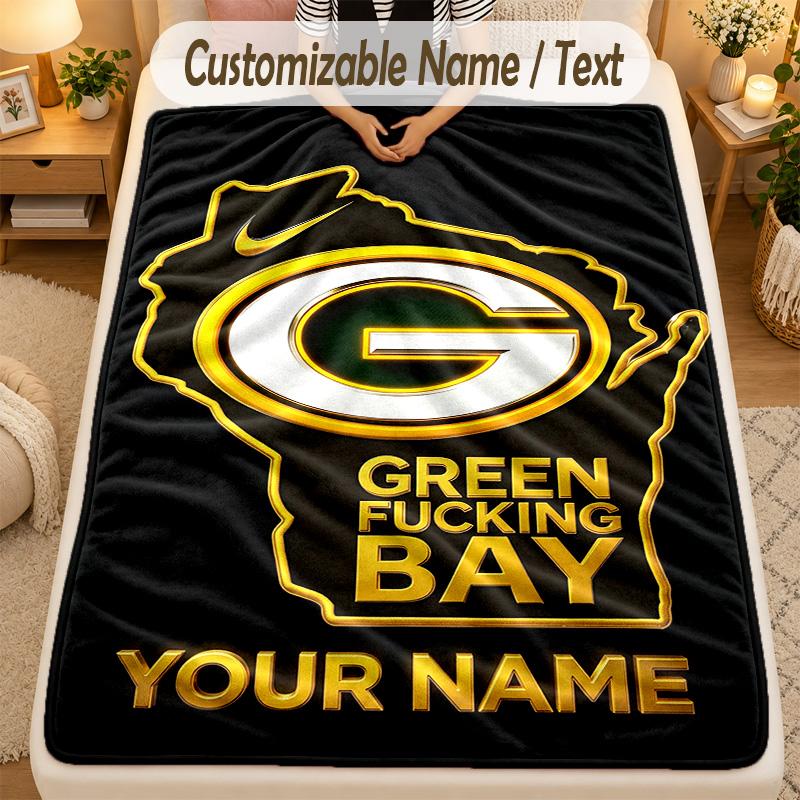 Flannel BlanketGreen Bay Packers Custom Name Text Personalized Soft Warm Throw Blanket Home Decor Gift