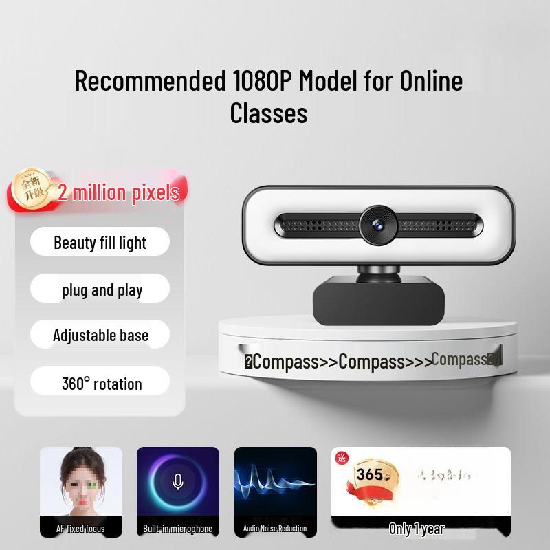 HD Webcam with Microphone & Privacy Cover for Online Classes, Laptops, Desktops, and Beauty Applications