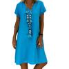Women Casual Solid Color V Neck Short Sleeve Beach Knee-length Loose Dress