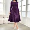 Women's Elegant Long Sleeve Round Neck Slim Fit Evening Dress for Formal Occasions