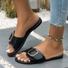 Fashion 2025 Women Metal Decor Single Band Flat Sandals Fashion Sexy Open Toe Outdoors Slides Luxurious Office Ladies Party Female Shoes