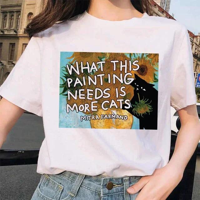 Van Gogh Cat Van Gogh Cat Art Oil Painting Printed TShirt Unisex Clothes Summer Fashion Trendy Casual TShirt