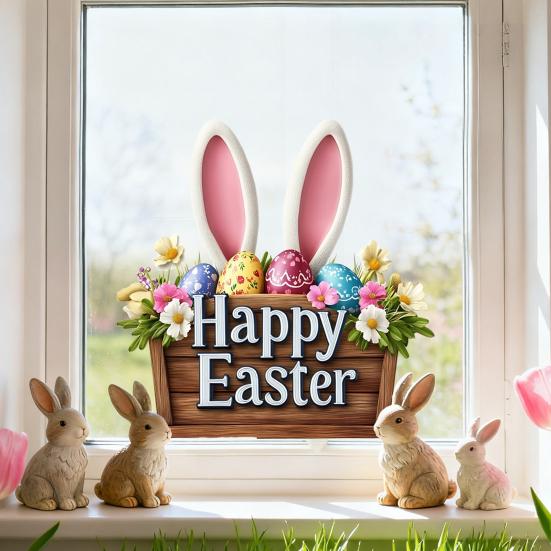 Yousheng Easter Window Clings Cute Bunny Egg Window Stickers for Glass Windows Double Sided Reusable PVC Decals for Spring Party Home Classroom