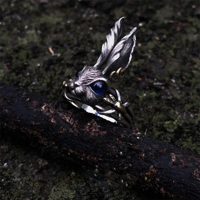 Retro Alice Wonderland Rabbit Ring Punk Gothic Adjustable Man Ring Handmade  Fairy Tales Bunny Accessories Unisex Gift