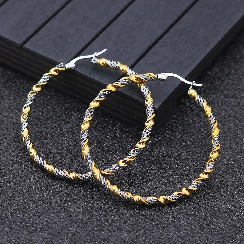 Stainless Steel Double Color Earrings For Women Female Twist Titanium Steel Hoop Earring Exaggerate Trendy Jewelry Accessories