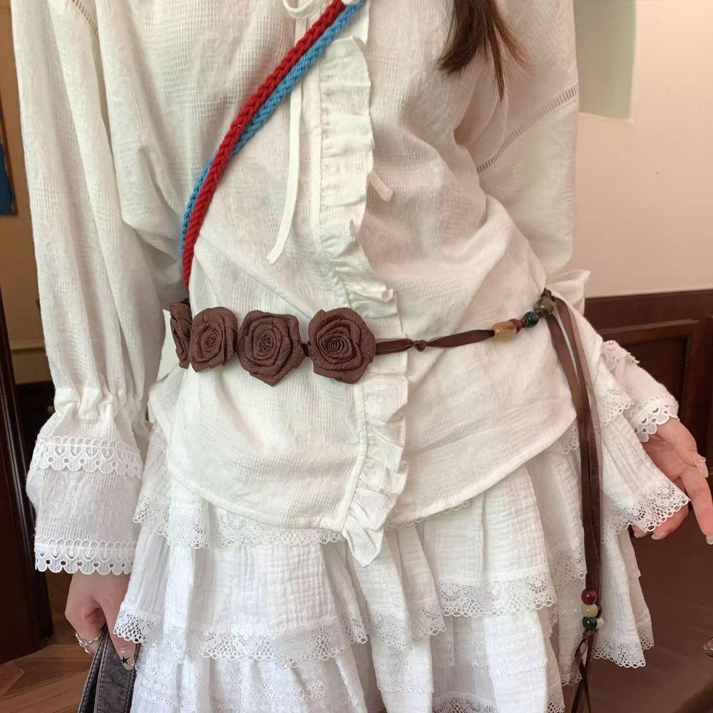 Rose Bohemian Floral Waist Rope Hair Accessories Ethnic Style Bead Waist Belt  Versatile