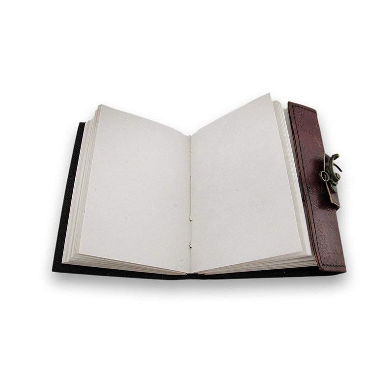 Genuine Brown Leather Blue Stone Embossed Leather Journal Refillable Paper White Pages Writing Notebook