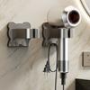 [Wall-Mounted | Space-Saving] Wall-Mounted Hair Dryer Holder | Space-Saving,Easy Installation | Sleek Black Design, Durable Plastic, Metallic Accents