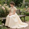 New Princess Satin Train Evening Gown for Girls - Perfect for Little Host or Piano Performance