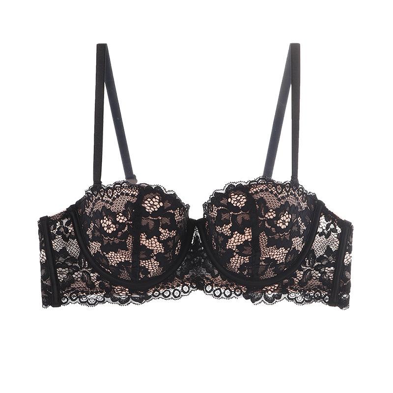 Pink and White Lace Balconette Bra with Removable Straps