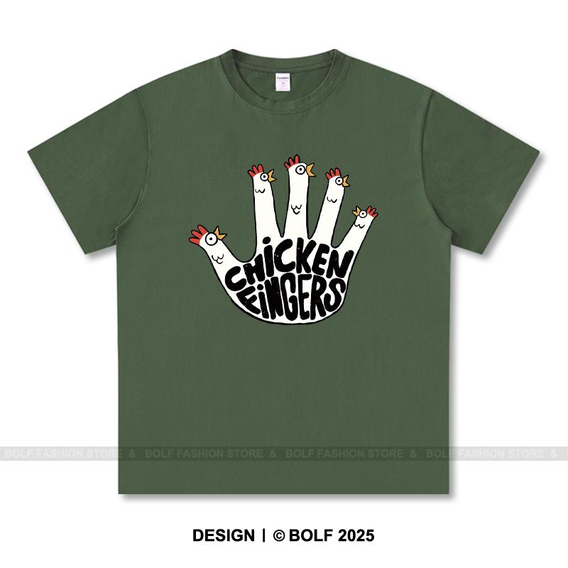 Chicken Fingers Printed T-Shirt 100% Cotton Oversized Foodie Graphic Tees for Men Women Summer Tops Snackcore Streetwear