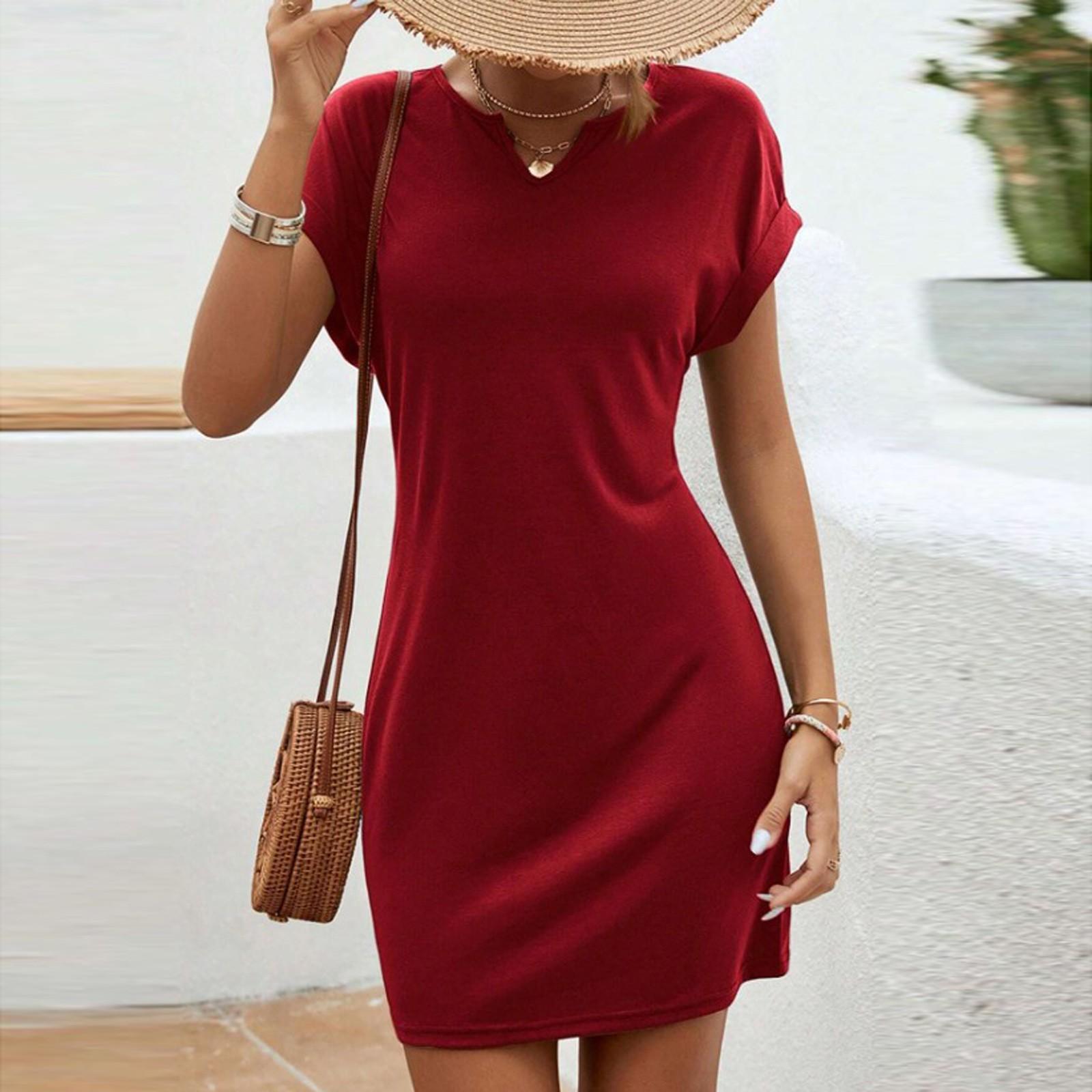 

Жіноча літня суцільна сукня з V-подібним вирізом і короткими рукавами, загорнута на стегнах XL винний