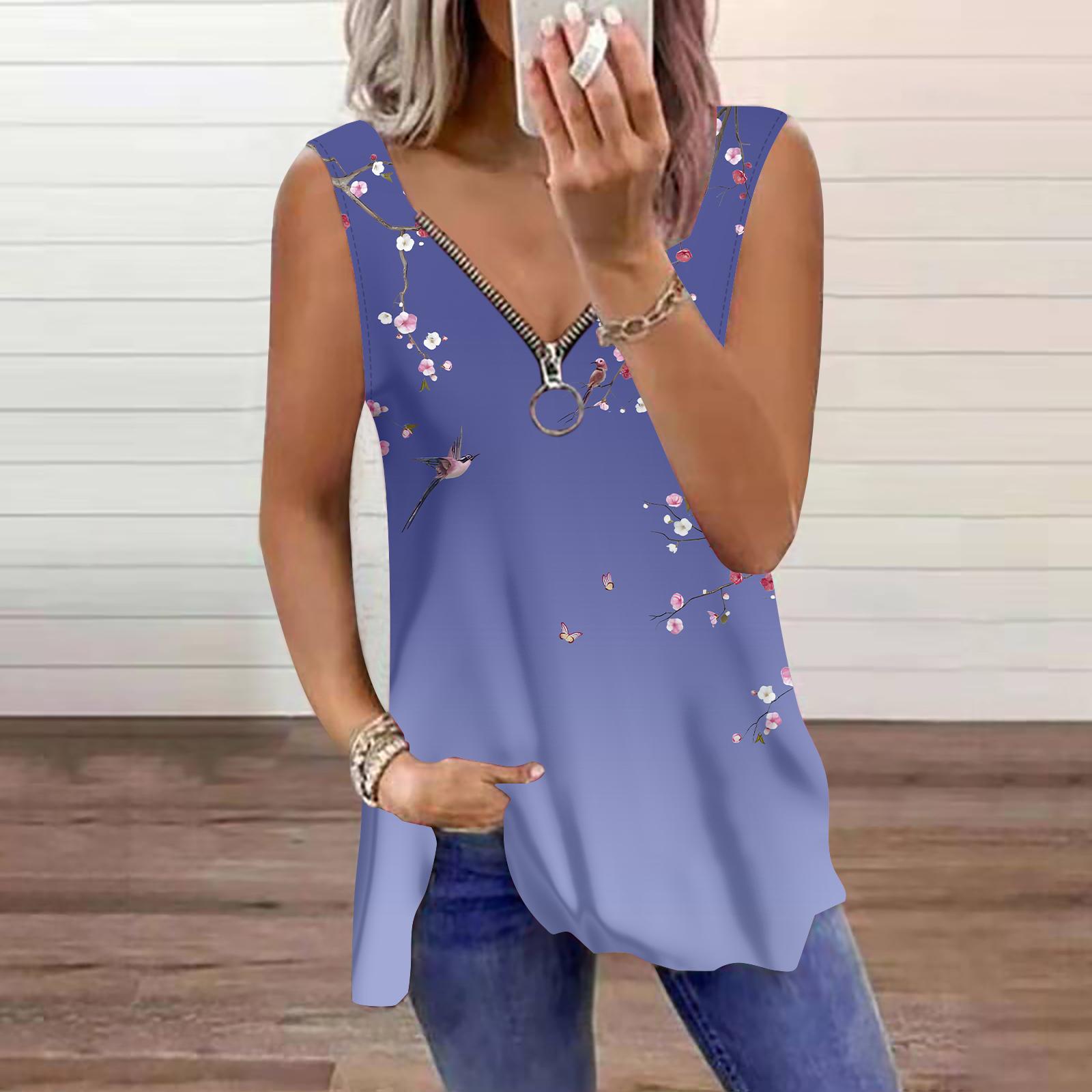 

Женский топ, летний, с принтом персикового цвета, повседневный, большого размера, без рукавов, на молнии, с V-образным вырезом, майка 8XL