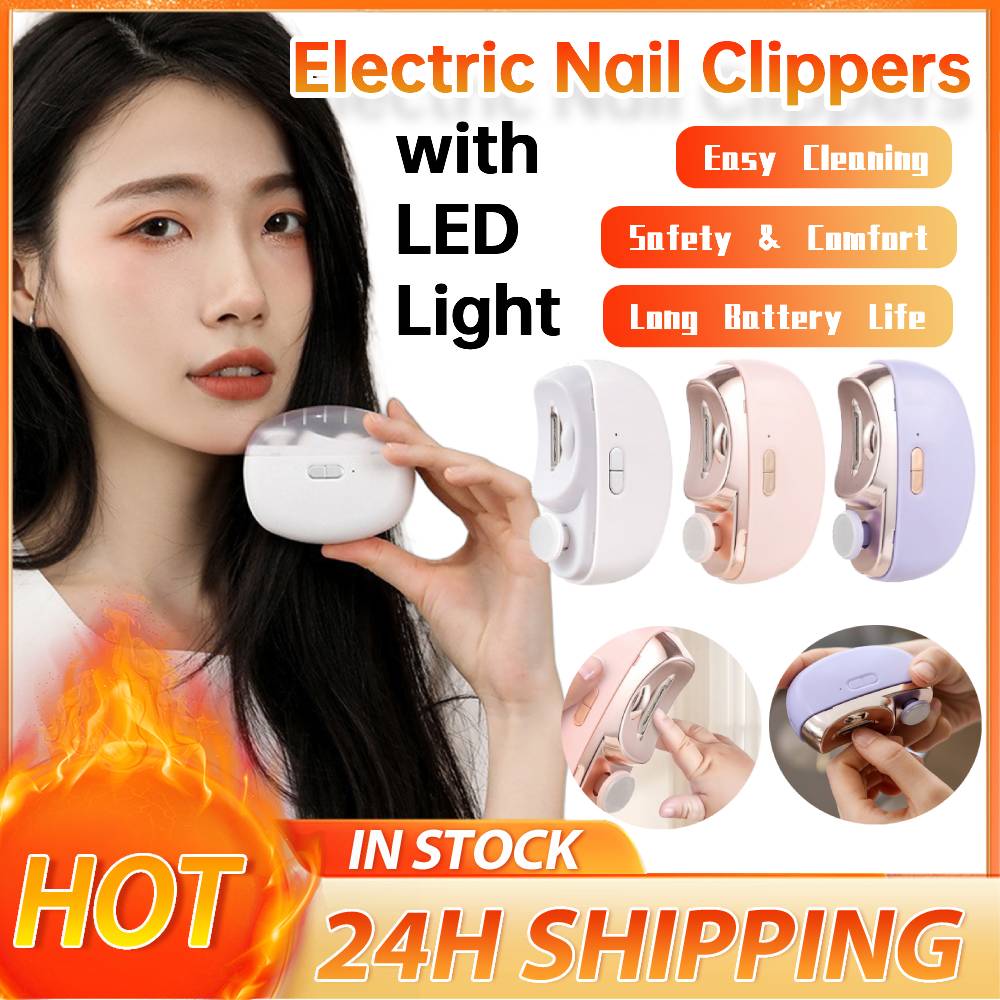 2-in-1 Electric Auto Nail Clippers with LED Light Portable Nail Polishing Grinder USB Rechargeable Electric Nail File for Senior