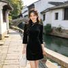 Black velvet new Chinese Suzhou short long-sleeved cheongsam improved young women's high-end sense small man spring and autumn