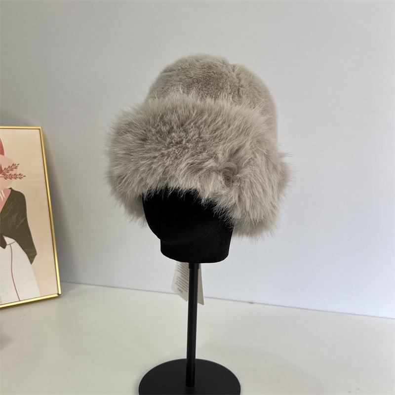 Chapeau d'hiver en peluche duveteuse femmes hiver épaissi chaud coupe-vent fourrure intégrée protection des oreilles chapeau seau tendance