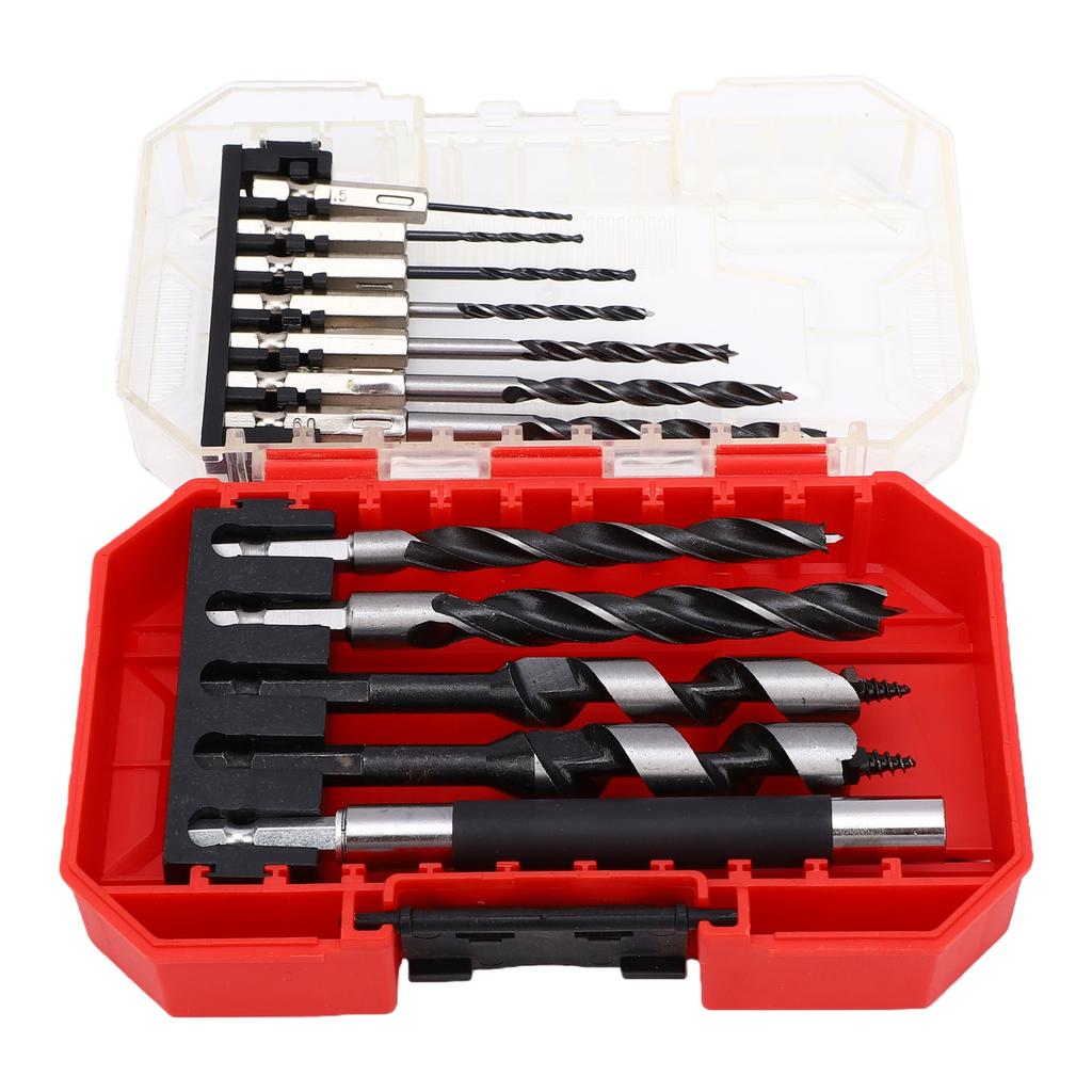 Woodworking Drill Bit Set 1 4 Inch Hex Shank 2 Auger Bits 9 Wood Drilling Bits 120MM Extension Pole with Storage Box