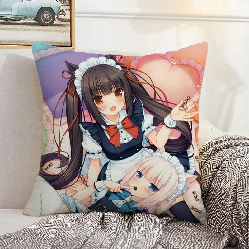 Nekopara 50x50 Cushion Cover 45 × 45 Decorative Pillowcase for Pillow Home Decor Car Decoration Pillowcases Bed Cushions Kawaii