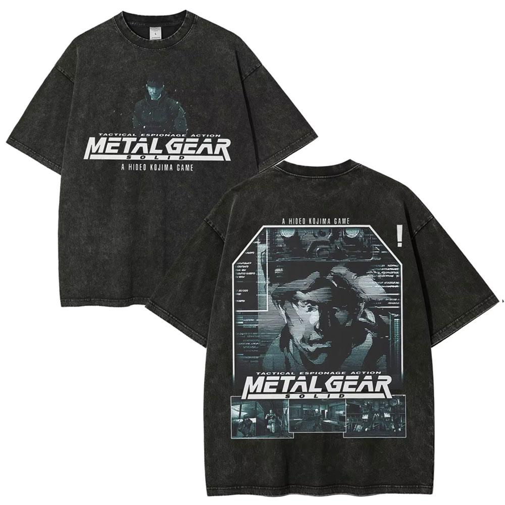 Hot Game Metal Gear Solid 3 Snake Eater Vintage Washed T Shirt Unisexs Loose Player Fans Fashion Short Sleeve Tshirts Streetwear