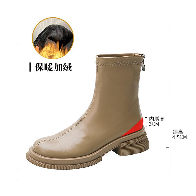

Inside, the heightened Martin boots are back zippered mid-leg boots, women s round toe, thick-soled, thick-heeled stretch boots, British vintage 40
